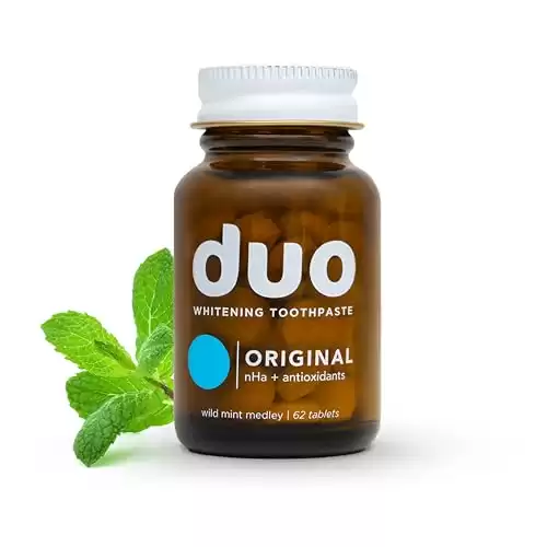Duo Natural Whitening Toothpaste Tablets - Nano-Hydroxyapatite (nHa) to Remineralize & Reduce Sensitivity - Sustainable Mother's Day Gift Ideas - Wild Mint Medley - 1 Bottle / 62 Tablets