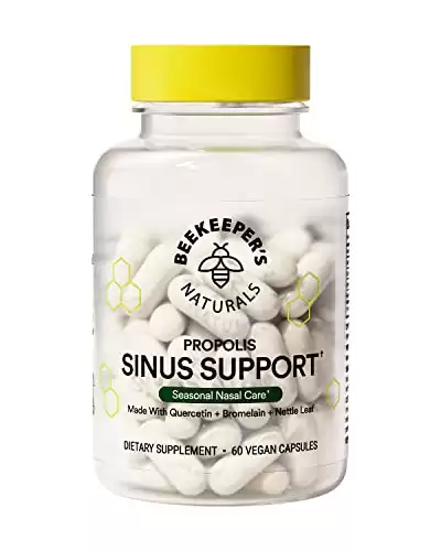 Beekeeper's Naturals All Natural Sinus Support for Adults, Seasonal Nasal Care Relief with Propolis, Quercetin, Bromelain, Nettle Leaf, & Vegan Capsule, Blocks or Suppresses Histamine, 60 ct