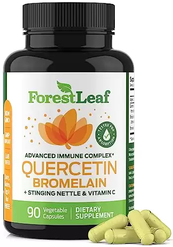 ForestLeaf – Quercetin 500mg – Quercetin with Bromelain, Vitamin C & Stinging Nettle 90 Veggie Capsules – Advanced Quercetin Supplement – Natural Immune & Normal Resp...
