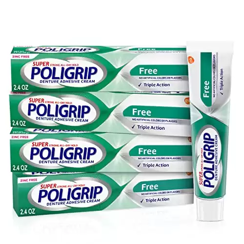 Super Poligrip Zinc Free Denture and Partials Adhesive Cream, 2.4 ounce (Pack of 4)