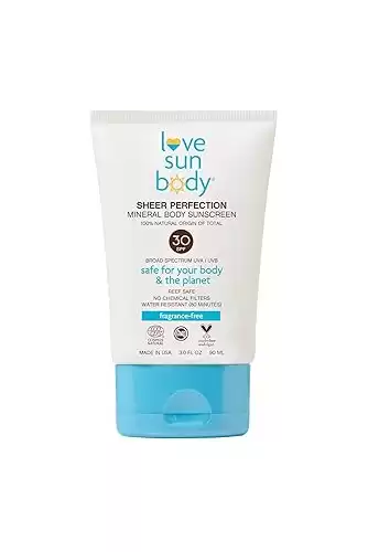 Love Sun Body Mineral Body Sunscreen SPF 30 (Fragrance Free)| Reef Safe Skincare | Zinc Oxide Lotion |100% Natural Origin Moisturizer | Ecocert Certified Cosmos Natural | 3 fl oz | EWG Verified®