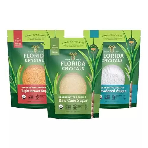 Florida Crystals Organic Sugars, Baker's Collection, Raw Cane Sugar 32 oz, Light Brown 24 oz, Powdered 16 oz (Pack of 3)