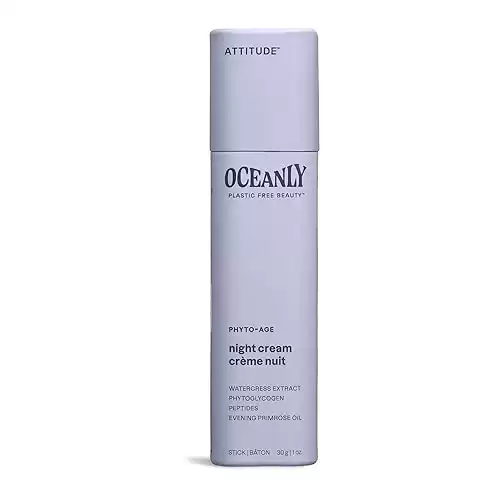 ATTITUDE Oceanly Night Cream Bar, EWG Verified, Plastic-free, Plant and Mineral-Based Ingredients, Vegan and Cruelty-free Face Moisturizing Products, PHYTO AGE, Unscented, 1 Ounce