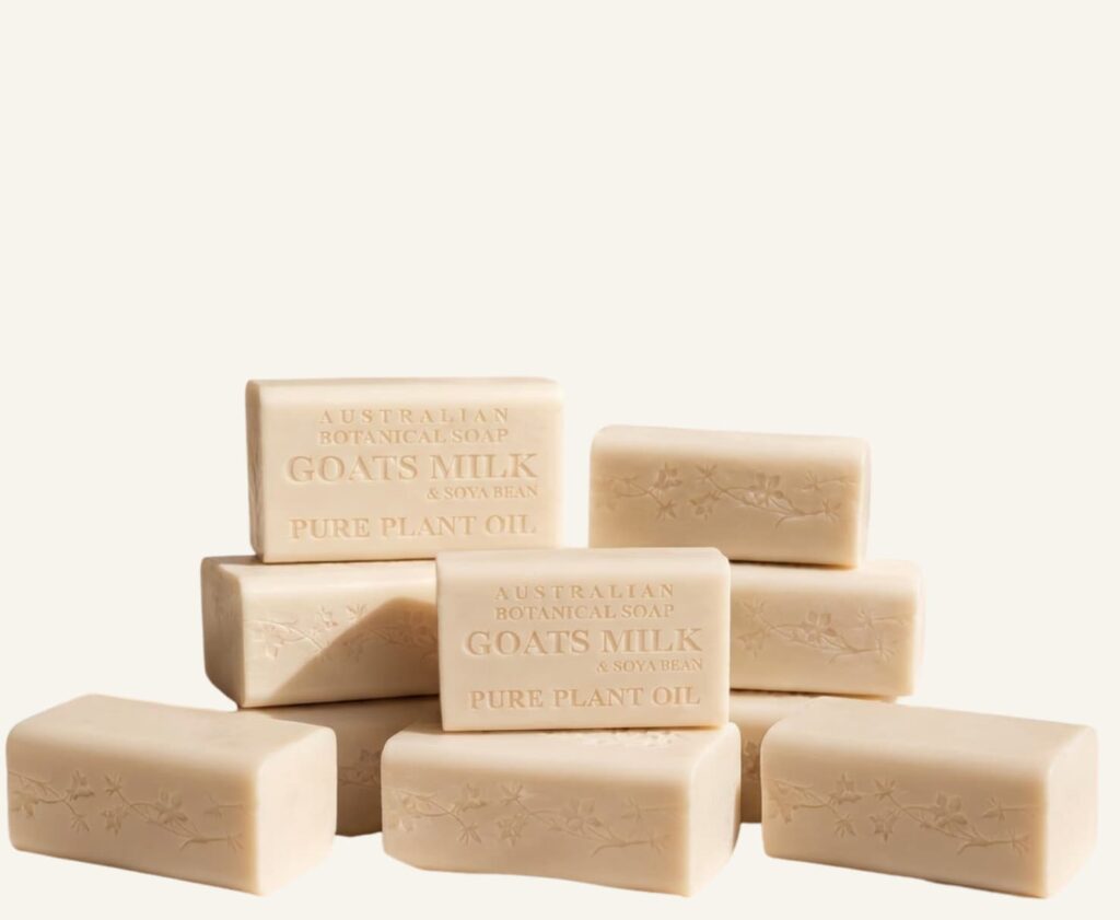 Bars of white soaps stacked from Australian Botanicals