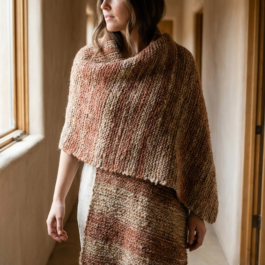 Upcycled sweater made into a shawl. 