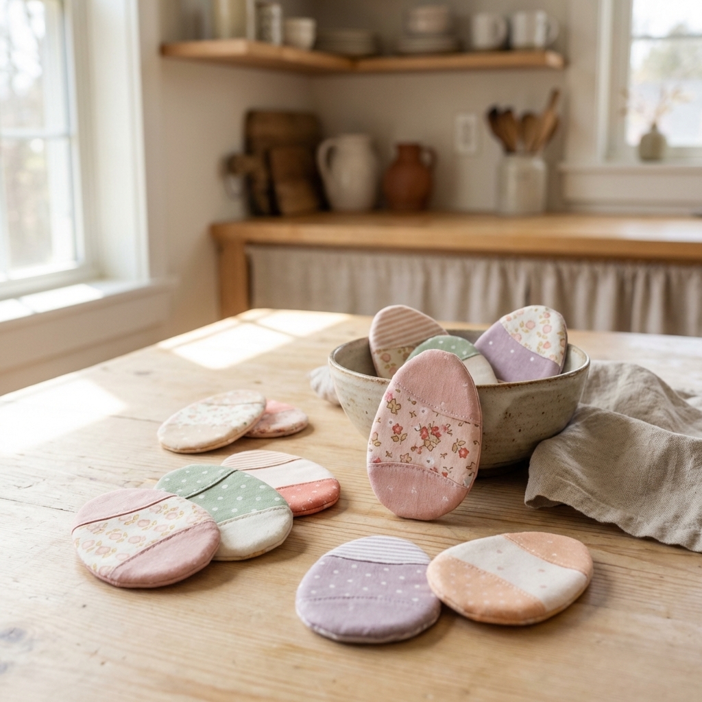 Easter Egg Ideas Fabric Reusable eggs with Pockets on the kitchen table. 