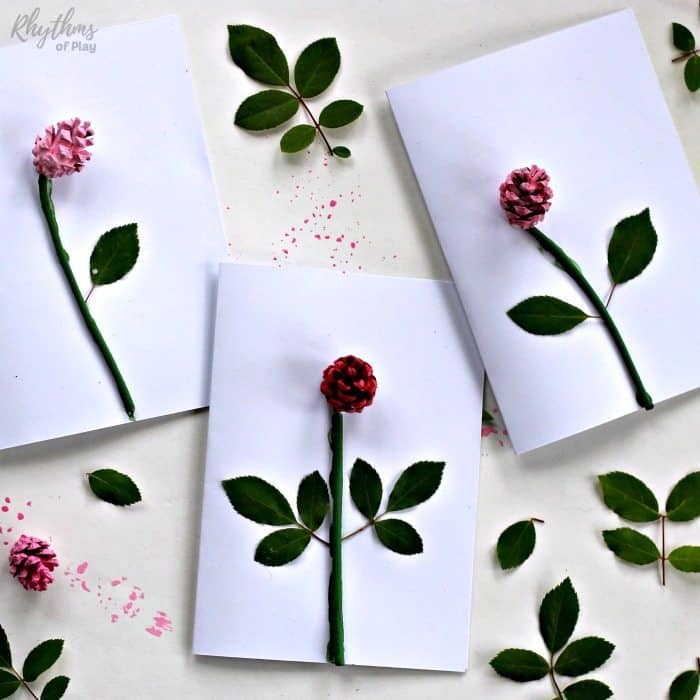 DIY Pinecone Rose 3 D Mothers Day Card Kids Make sq2