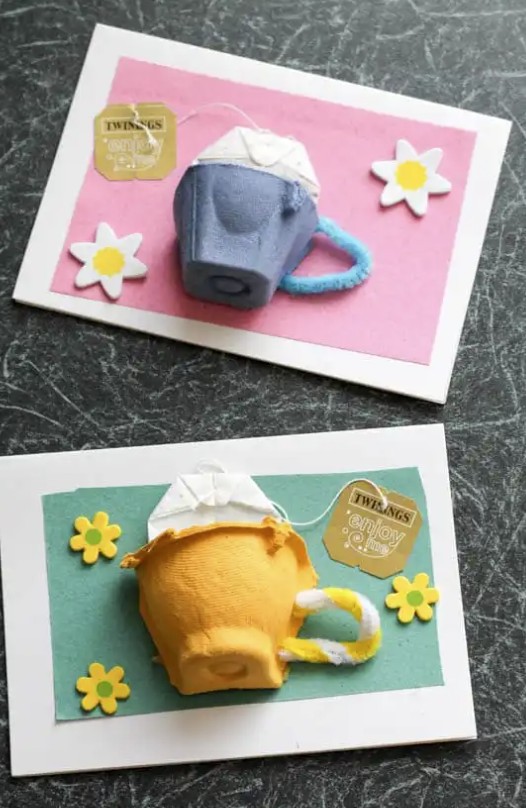 Mothers Day Card Tea Cup 2 cards in different colors showing the craft idea. 