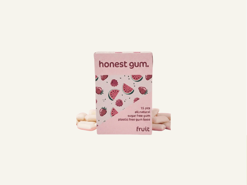 Honest Gum Australian plastic-free chewing gum in 100% home compostable cardboard box