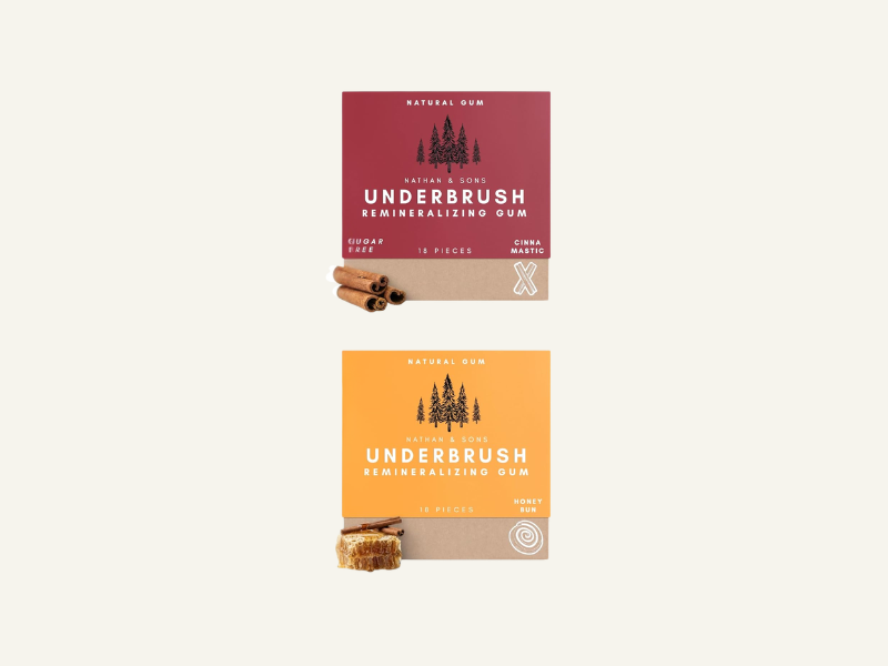 Underbrush by Nathan and Sons remineralizing plastic-free gum with four tree saps