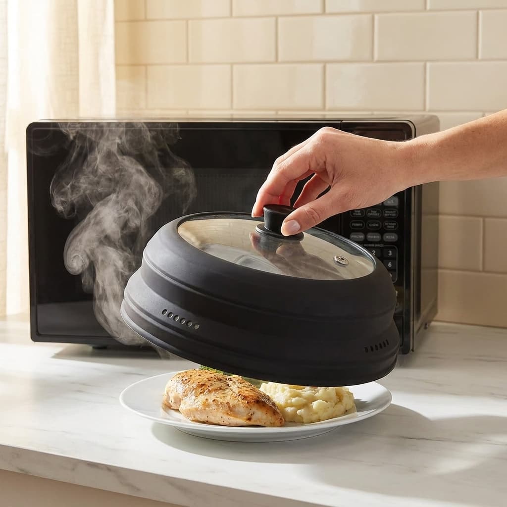 EZY ACTIVE collapsible glass and silicone microwave cover