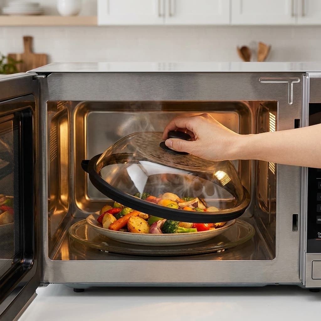 OEC tempered glass microwave cover with removable silicone rim