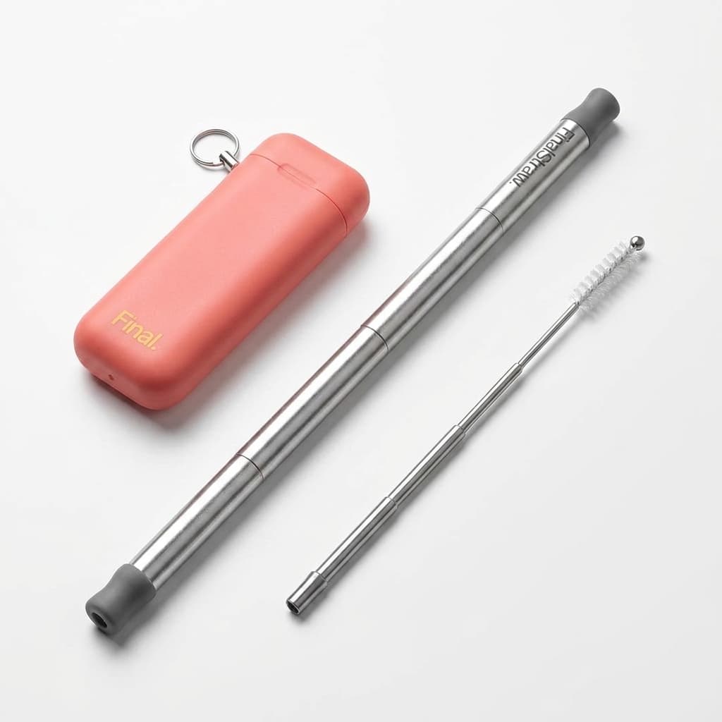What Is a Reusable Straw Made Of FinalStraw 1 straw with a pink case and1 cleaning brush