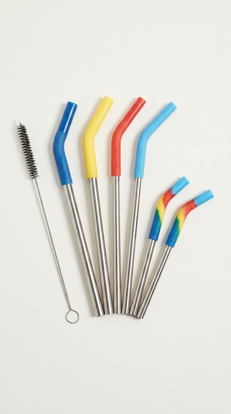 Klean Kanteen stainless steel straws with silicone tips and cleaning brush