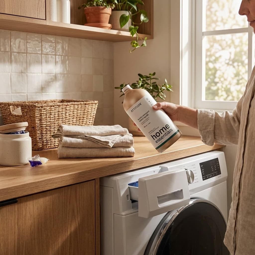 Attitude best non-toxic laundry detergent in refillable aluminum bottle