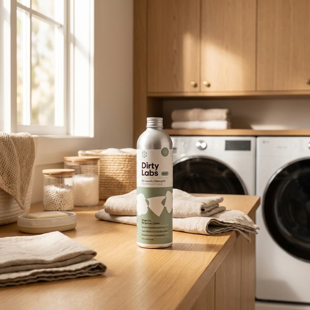 Dirty Labs best non-toxic laundry detergent in aluminum bottle