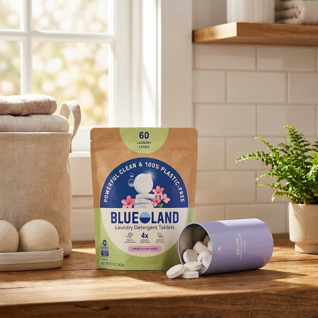 Blueland non-toxic laundry detergent tablets in Forever Tin