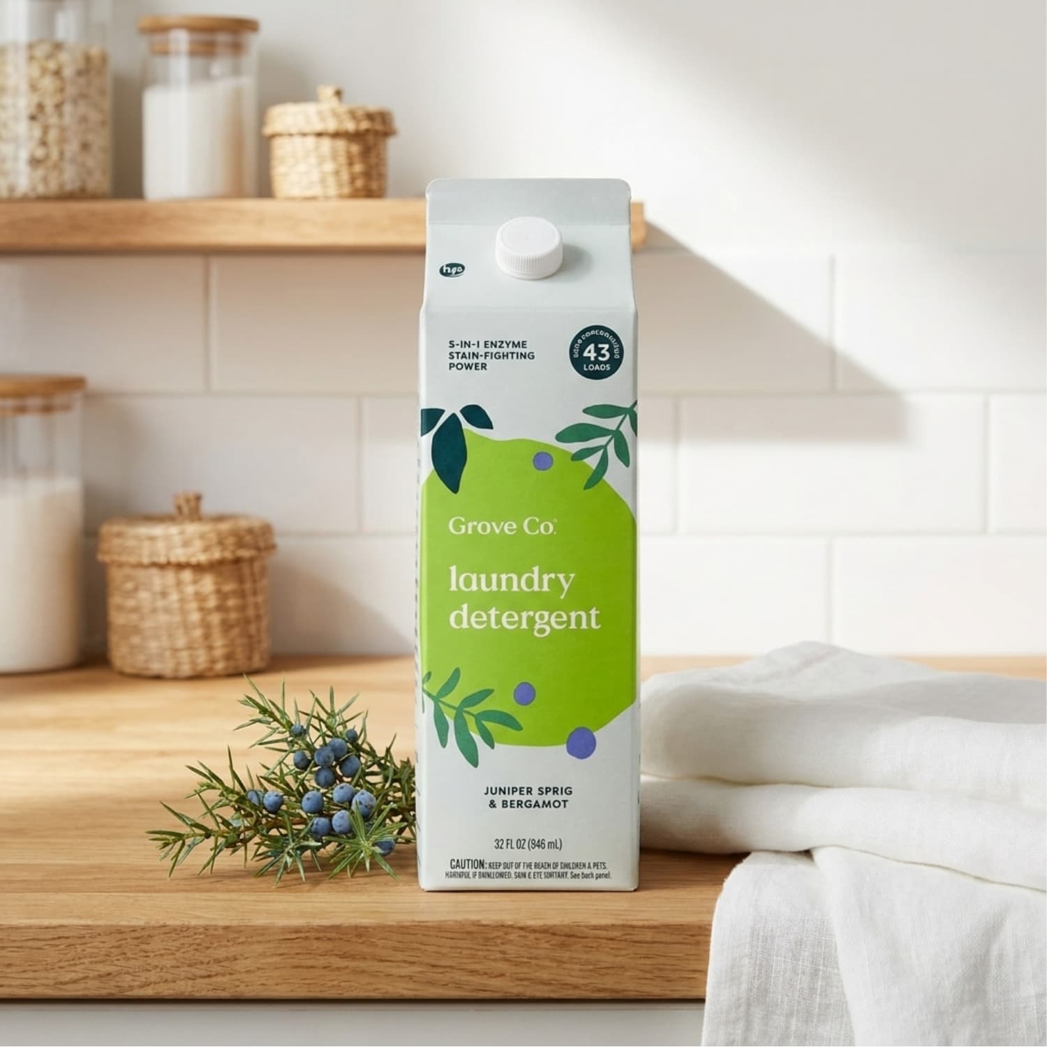 Grove Co Juniper Sprig and Bergamot ultra-concentrated laundry detergent in aluminum bottle
