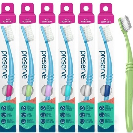 Preserve Adult Toothbrush, Recycled #5 Plastic, Ultra Soft Bristles (6-pack)