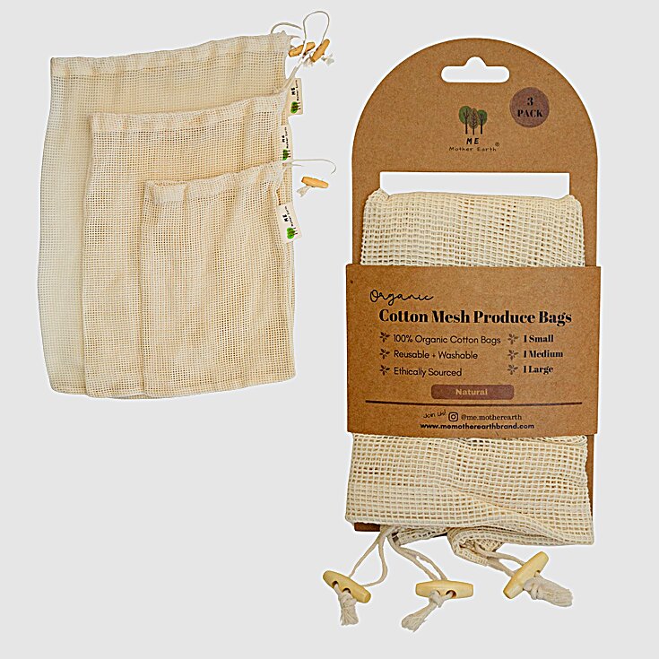 Me Mother Earth Cotton Mesh Produce Bags, 3 Pack