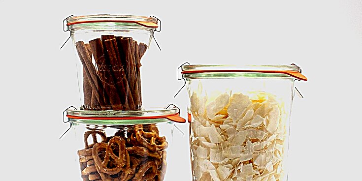 Weck Mold Jar 743 with Glass Lid, Rubber Ring, and Steel Clamps (3/4 liter)