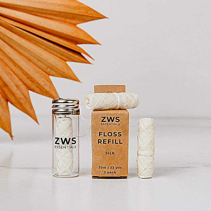 ZWS Essentials Silk Dental Floss, Refillable Glass Jar