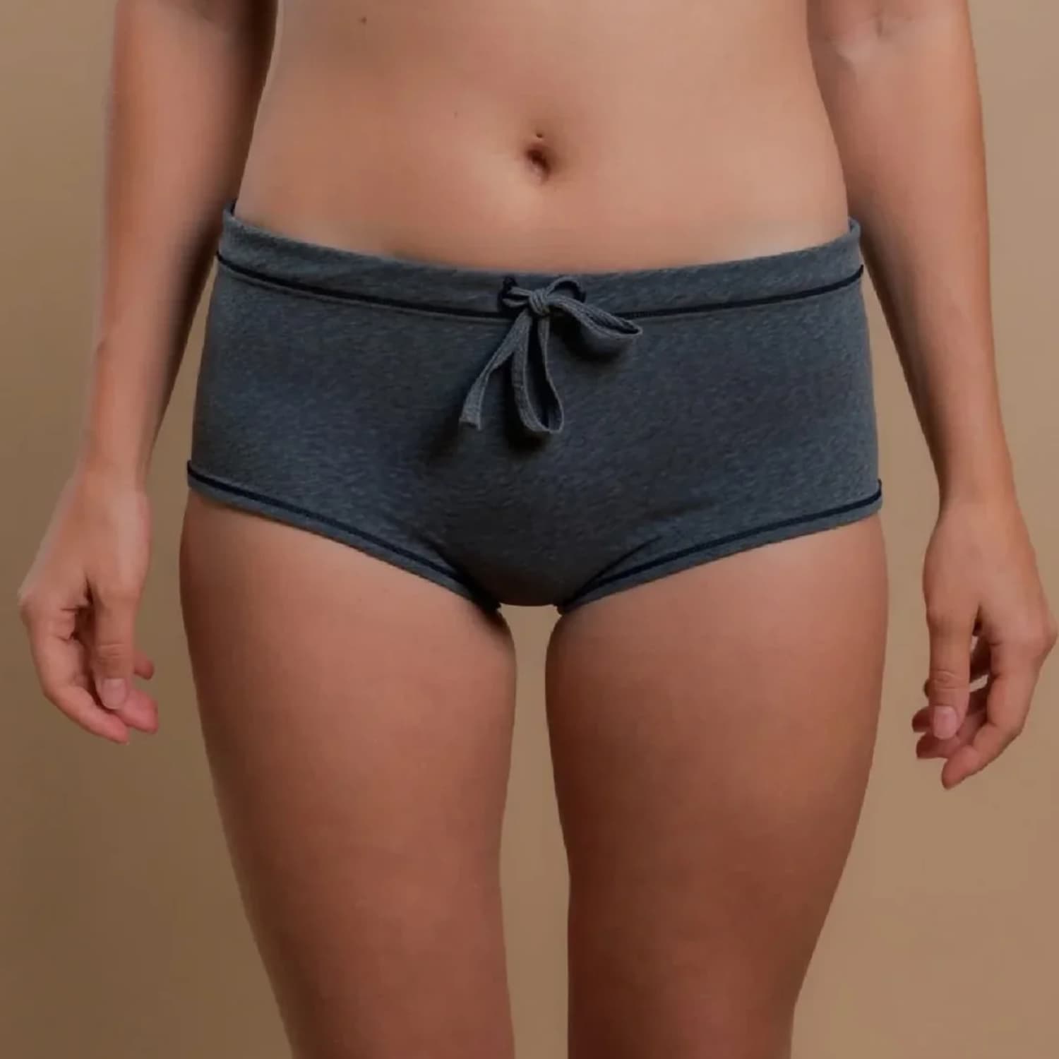 Cottonique Elastic-Free Drawstring Boy Brief in heather blue with a front drawstring tie