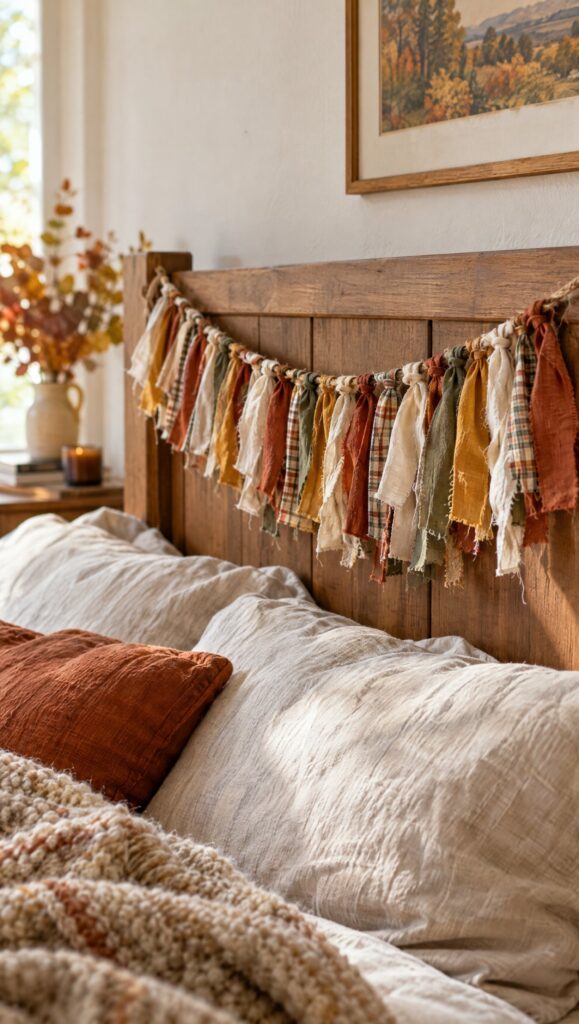 Fabric scrap garland in cotton and linen strips