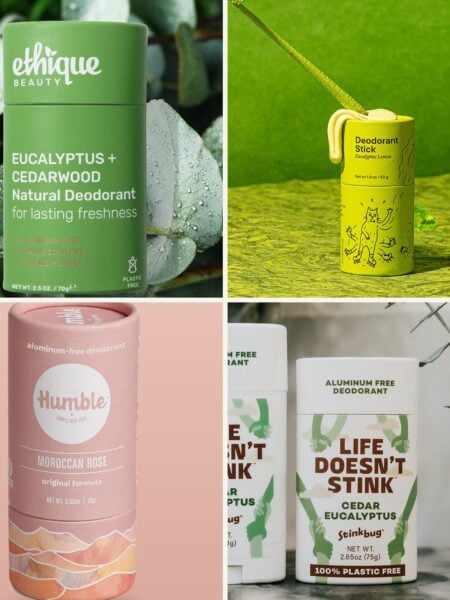 Best plastic free deodorant in cardboard tubes from Ethique, Meow Meow Tweet, Humble, and Stinkbug Naturals