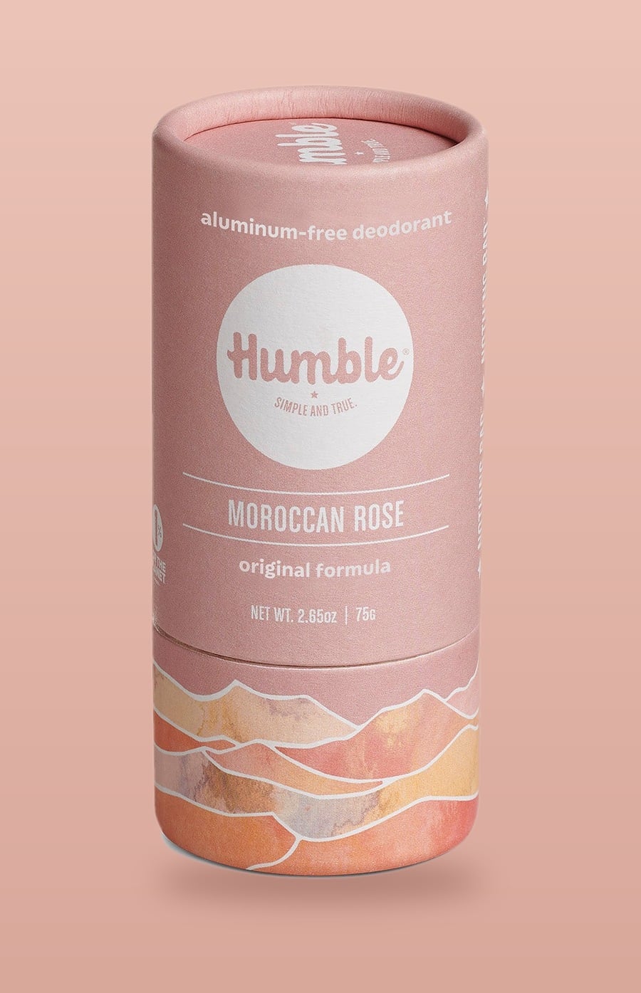 Humble Moroccan Rose plastic free deodorant in a pink paperboard tube