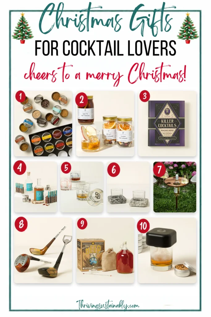 Christmas gifts for cocktail lovers: 10 numbered home bar picks including bourbon smoked spices, an Old Fashioned infusion kit, a whiskey making kit, granite chilling coasters and a cocktail smoker